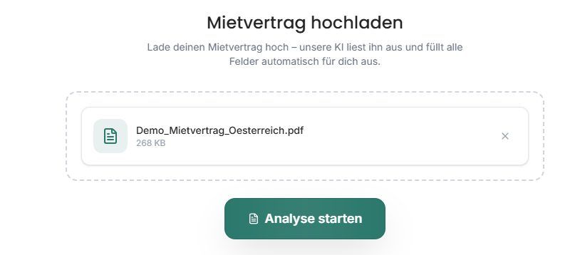 Hochgeladener Mietvertrag und Button Analyse starten