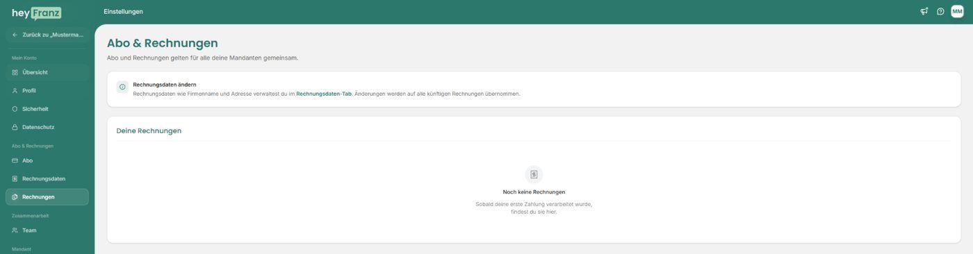 Rechnungsübersicht mit Hinweis auf noch nicht vorhandene Rechnungen